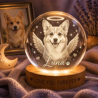 Custom Dog Crystal Ball Night Light, Personalized Pet Photo Crystal Lamp, Memorial Dog Gift THUC99