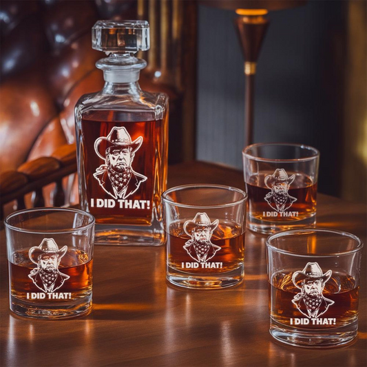 I Did That Trump President Cowboy Whiskey Decanter Set | Donald Trump Engraved Whiskey Glass EO05