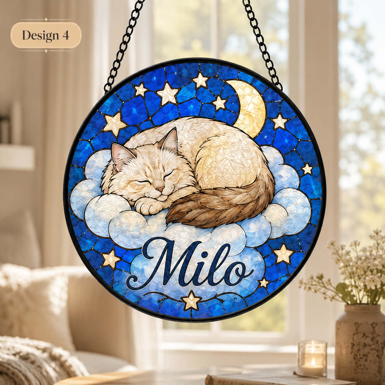 Personalized Cat Portrait Suncatcher – Custom Photo Stained Glass Window Decor For Pet Lover THUC99