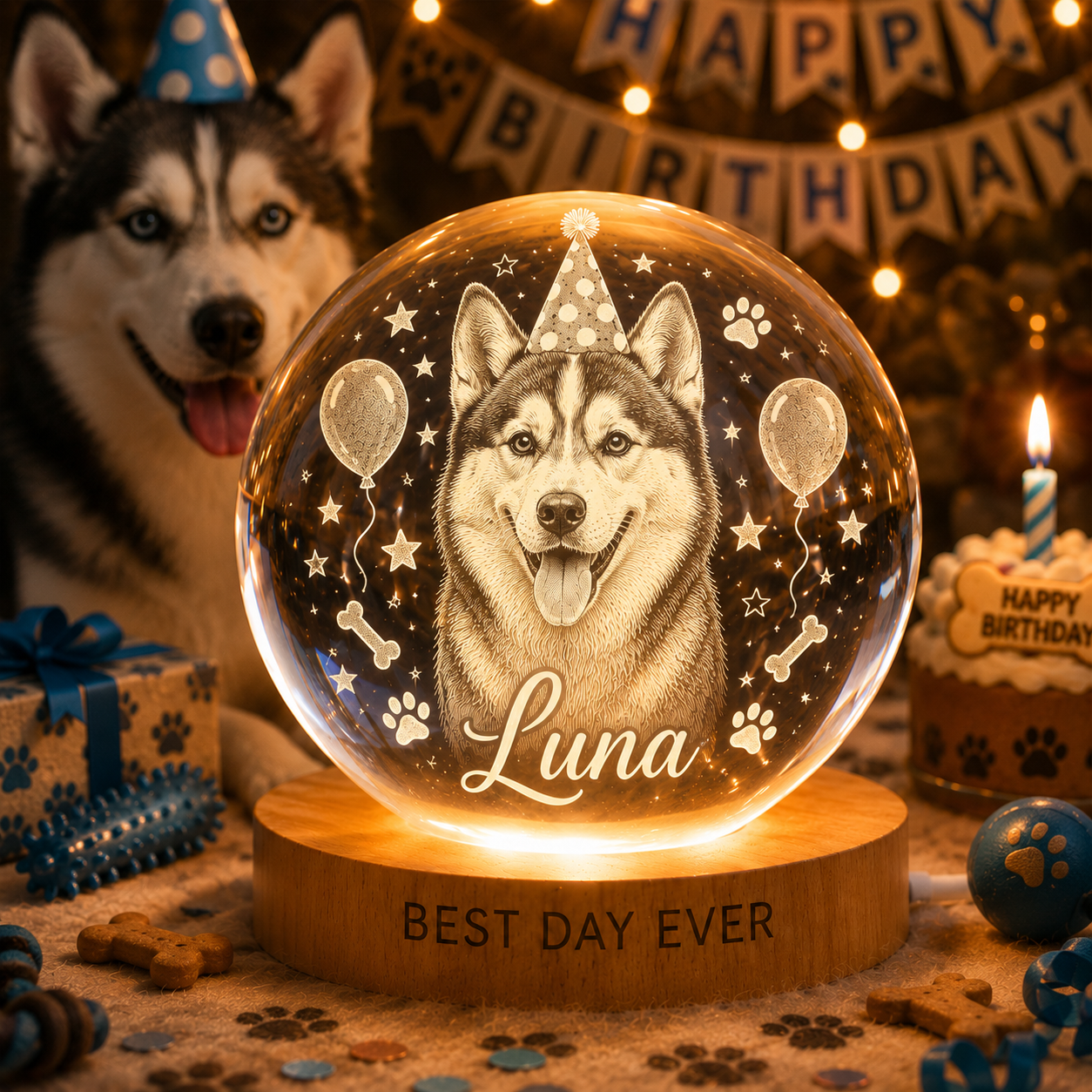 Personalized Dog Memorial Crystal Lamp, Custom Pet Photo Ball Night Light, Loss of Dog Gift THUC99
