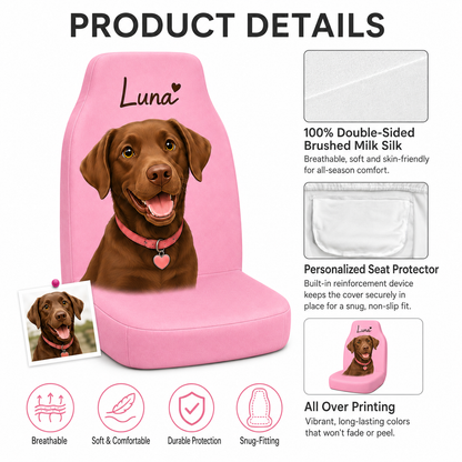 Personalized Pet Portrait Car Seat Cover, Custom Dog Face Seat Protector, Dog Dad Gift THUC99
