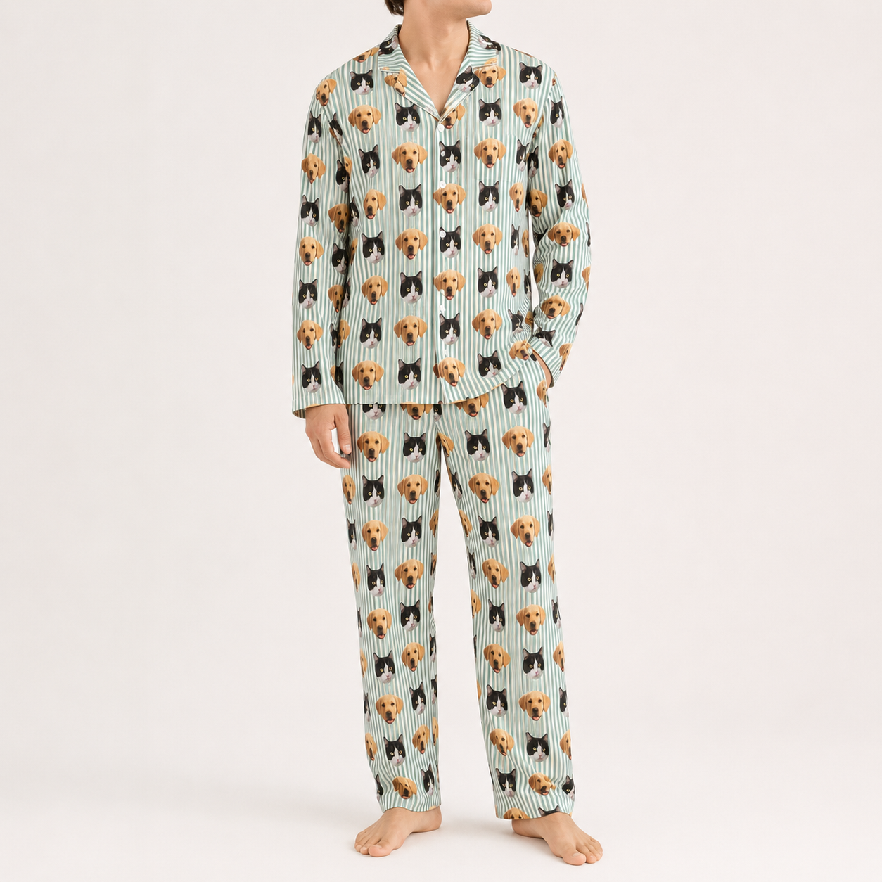 Custom Dog Face Pajamas Set, Personalized Pet Lover Unisex Sleepwear Gift for Dog Owners THUC99
