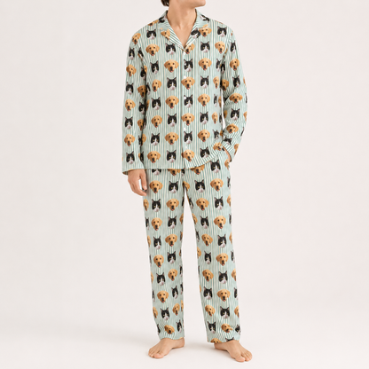 Custom Dog Face Pajamas Set, Personalized Pet Lover Unisex Sleepwear Gift for Dog Owners THUC99