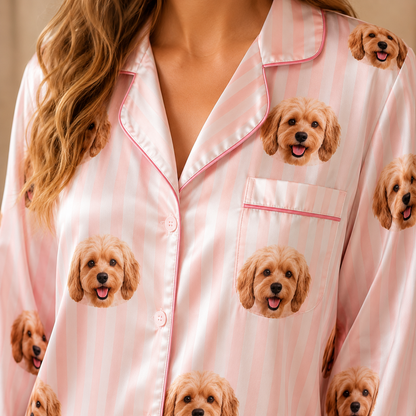 Custom Dog Photo Satin Pajamas Set Personalized Sleepwear Gift for Dog Lovers THUC99