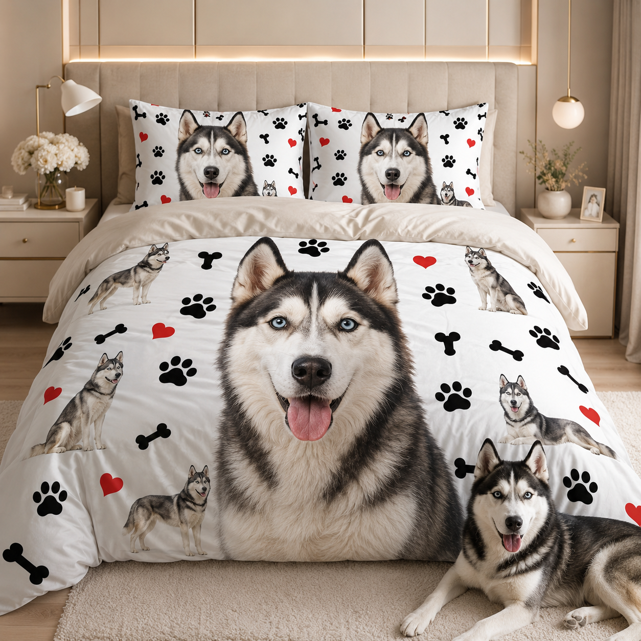 Custom Pet Face Bedding Set, Personalized Dog Lover Bedroom Decor THUC99