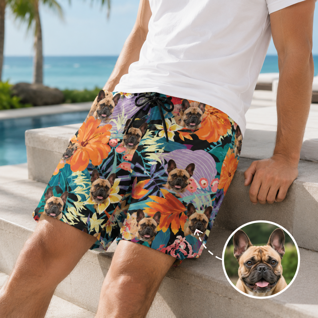 Custom Dog Photo Swim Trunks Personalized Pet Face Beach Shorts for Men THUC99