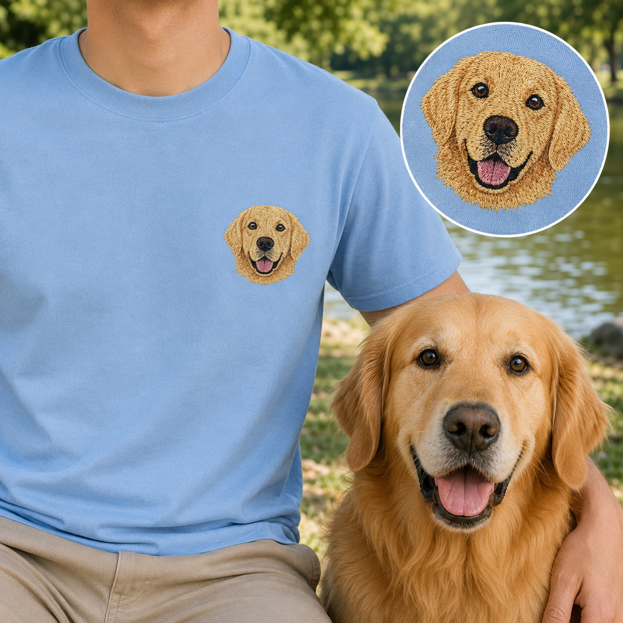 Custom Dog Face Embroidered Tee, Personalized Pet Lover Shirt, Dog Mom Dad Gift THUC99