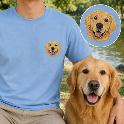 Custom Dog Face Embroidered Tee, Personalized Pet Lover Shirt, Dog Mom Dad Gift THUC99