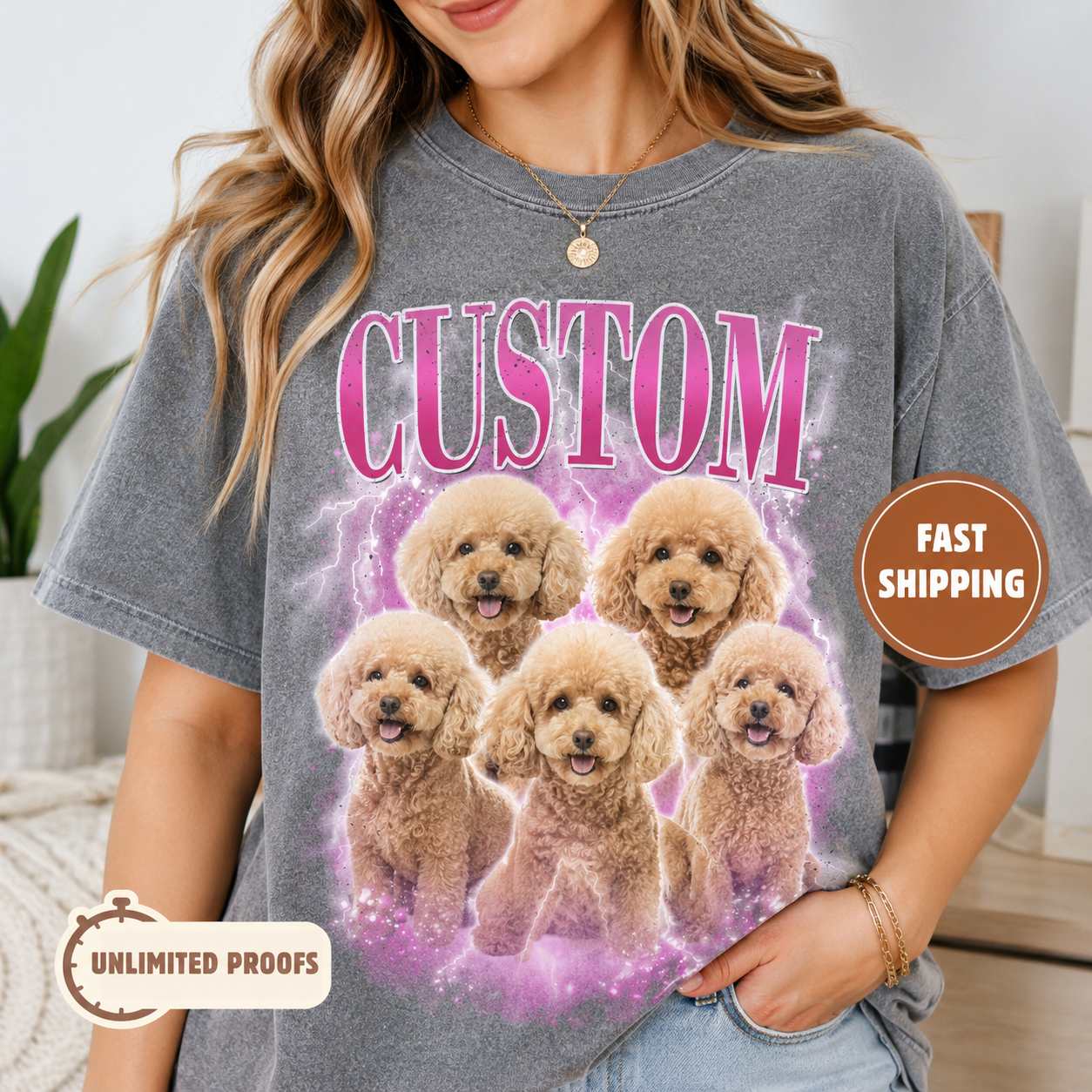 Custom Pet Photo Bootleg Unisex Wash T-Shirt, Personalized Dog Mom Gift | Gift For Pet Lovers THUC99