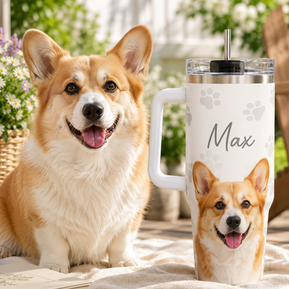 Custom Dog Photo Tumbler 40oz – Unique Personalized Gift for Pet Owners and Animal Lovers THUC99