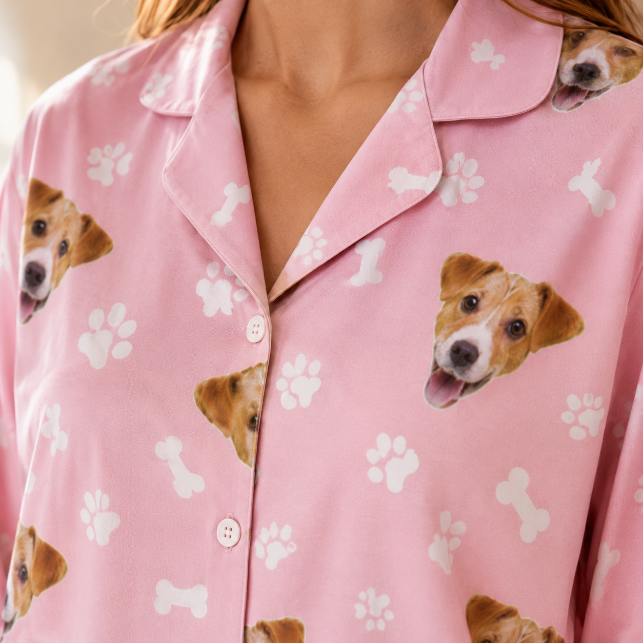 Custom Dog Photo Unisex Pajamas Set, Personalized Pet Face Sleepwear for Men and Women THUC99