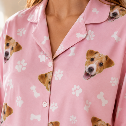 Custom Dog Photo Unisex Pajamas Set, Personalized Pet Face Sleepwear for Men and Women THUC99