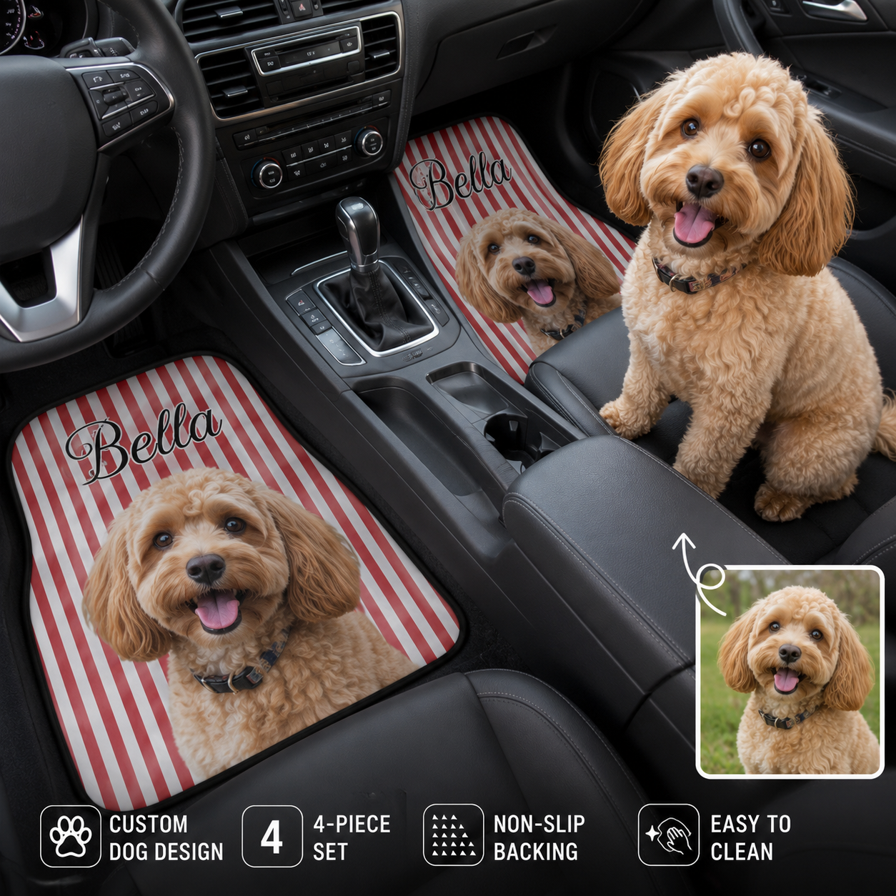 Custom Photo Pet Car Mats 4-Piece Set, Dog Lover Car Interior Accessories THUC99