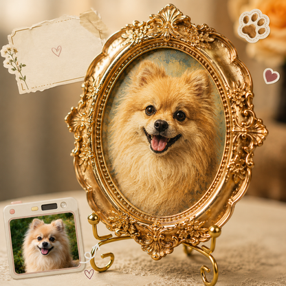 Personalized Dog Fridge Magnet, Custom Pet Portrait Gold Frame Magnet, Home Decor Gift THUC99