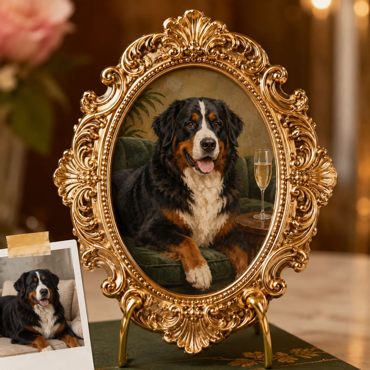 Custom Dog Drinking On Sofa Magnet, Personalized Pet Photo Vintage Frame, Dog Lover Gift THUC99