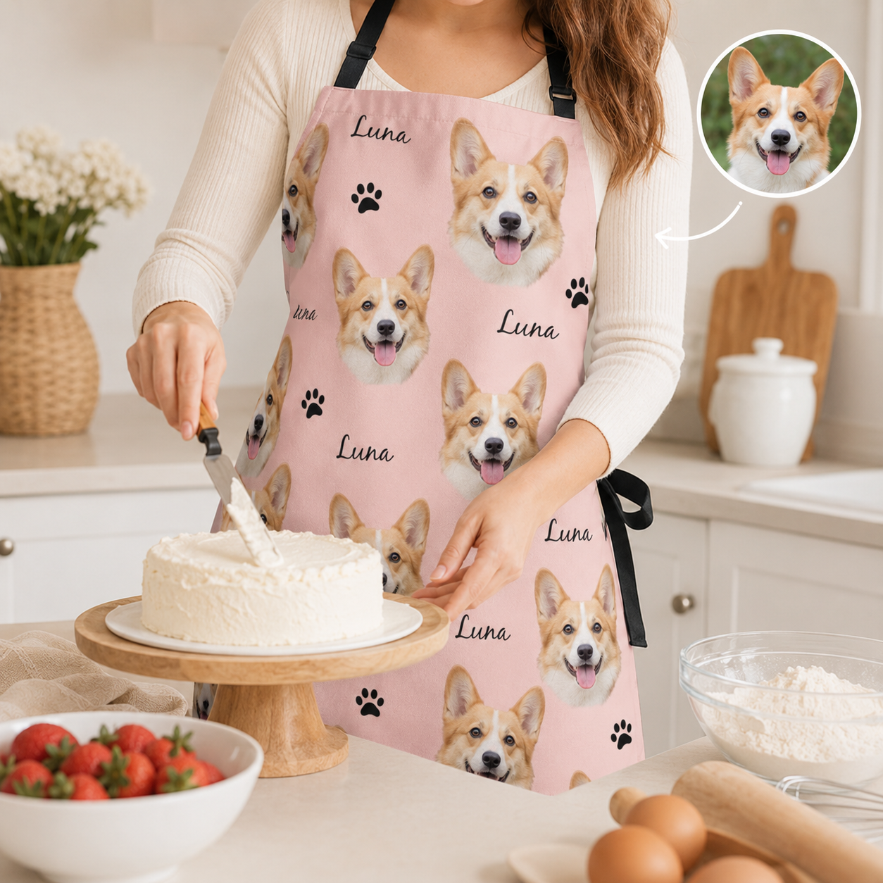 Custom Dog Face Apron Personalized Photo Apron, Funny Pet Lover Kitchen Gift for Dog Mom and Dog Dad THUC99