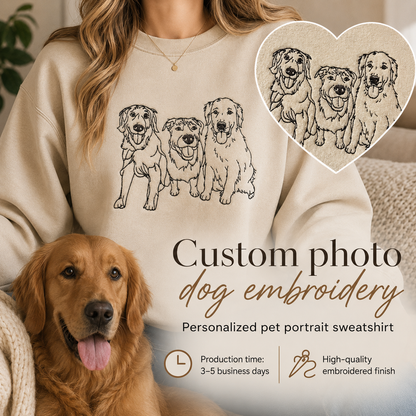 Custom Photo Dog Sweatshirt, Embroidered Pet Portrait Crewneck THUC99