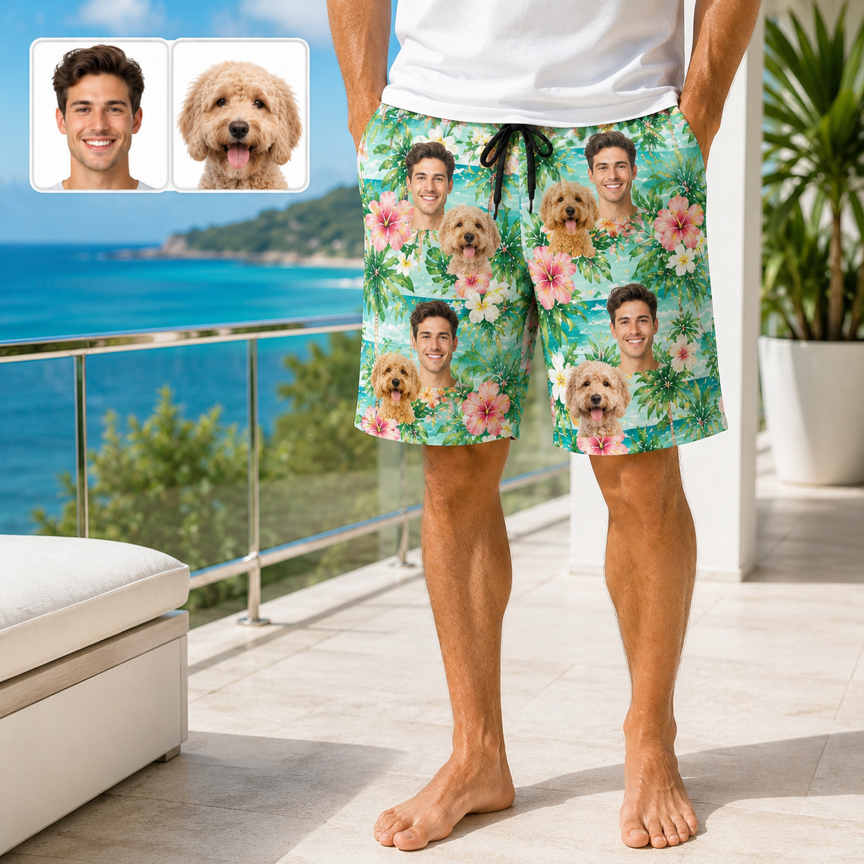 Custom Pet Portrait Beach Shorts Personalized Dog Lover Swim Trunks Gift THUC99