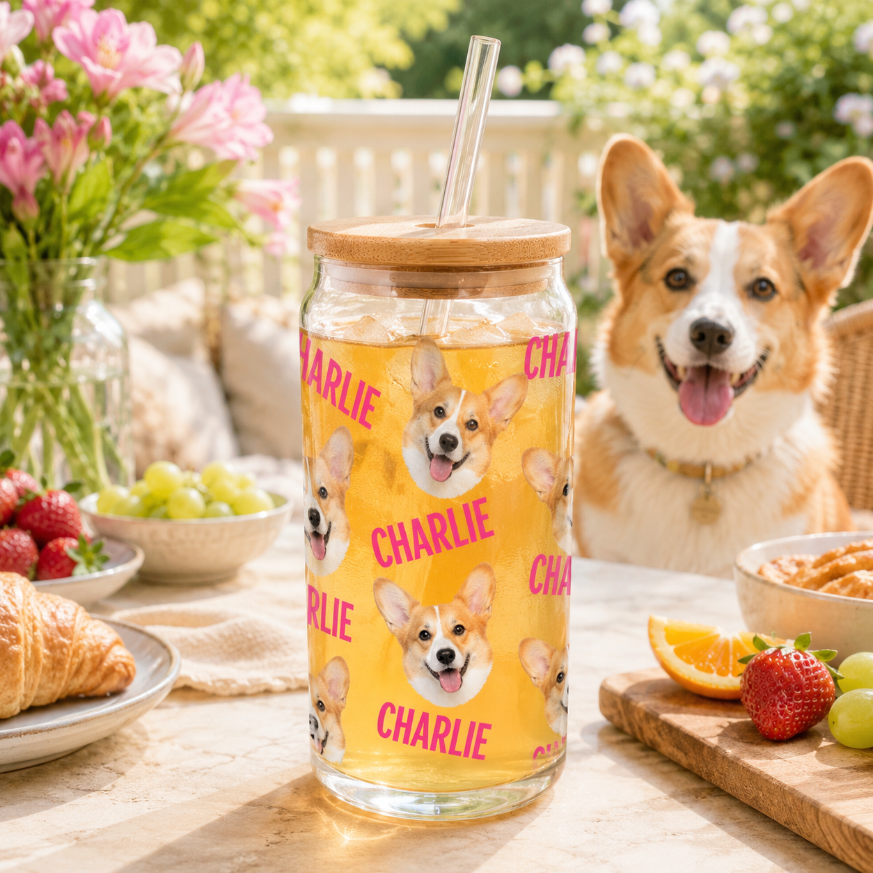 Personalized Dog Lover Glass Cup – Custom 16oz Sipper with Lid & Reusable Straw THUC99