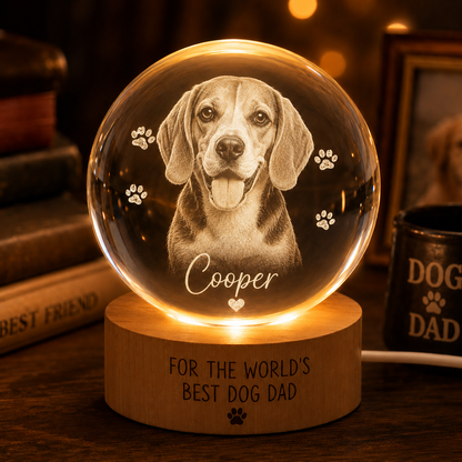 Custom Photo Dog Dad Crystal Ball Light, PersonalizedNight Light Gift For Dog Lover THUC99