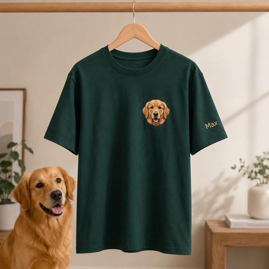 Custom Dog Face Embroidered T-Shirt, Personalized Pet Memorial Shirt, Dog Lover Gift THUC99