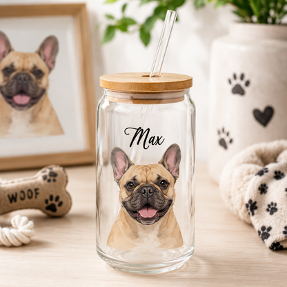 Custom Pet Portrait Sipper Glass – 16oz Personalized Cup with Bamboo Lid and Straw THUC99