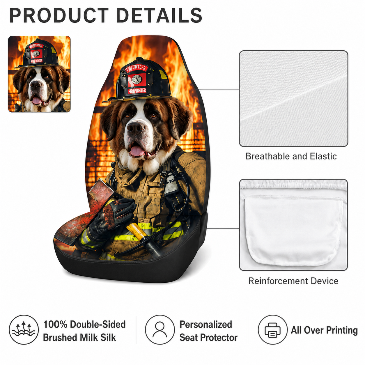 Custom Photo Dog Car Firefighter Seat Cover, Fireman Car Interior Gift For Dog Lovers THUC99