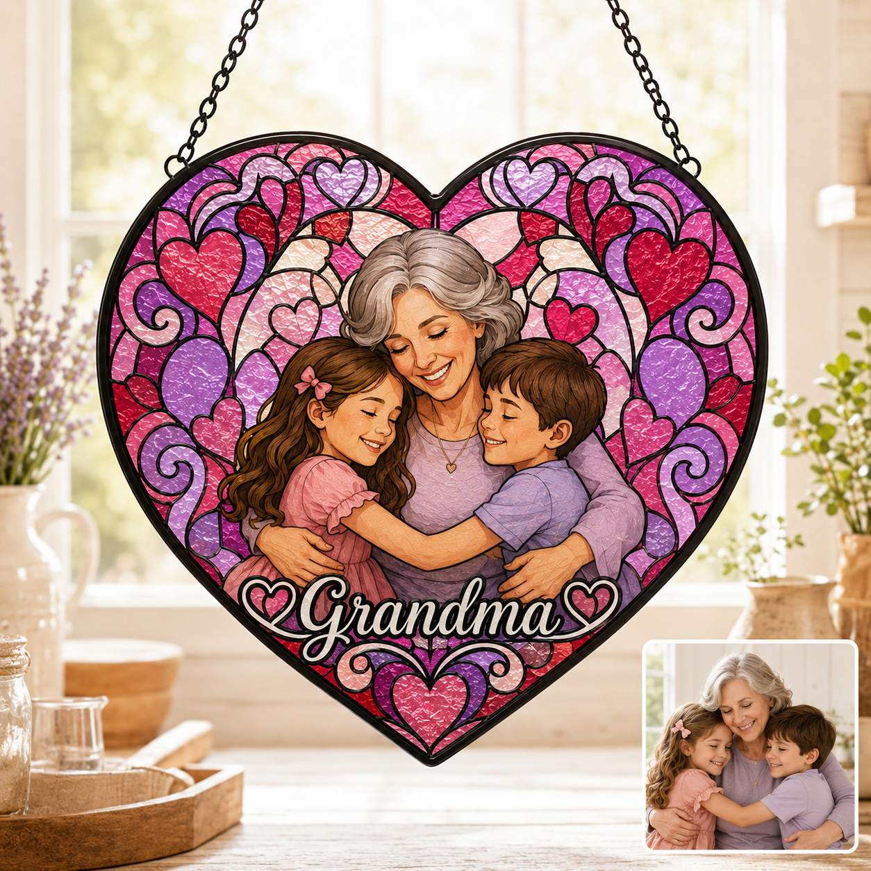 Custom Mom and Daughter Photo Glass Suncatcher, Personalized Family Portrait Window Decor Gift THUC99