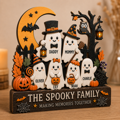 Personalized Halloween Family Boo Wooden Block 2D Flat, Custom Wood Sign, Home Decor  THUC99