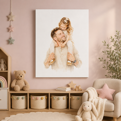 Custom Photo Baby Girl With Dad Canvas Wall Art - Custom Gift For Dad TOM99