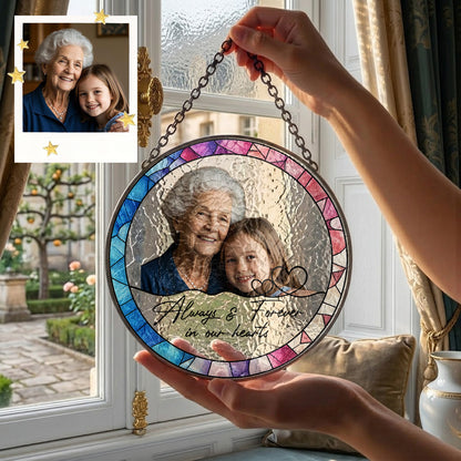 Custom Memorial Photo Stained Glass Suncatcher – Personalized Portrait Window Hanging (THUC99)