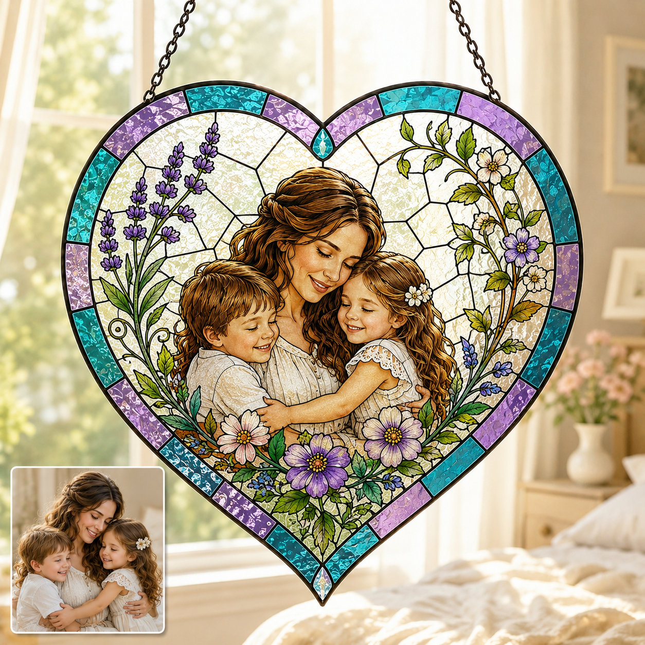 Custom Photo Mom Stained Glass Suncatcher, Personalized Memorial Window Hanging Keepsake THUC99