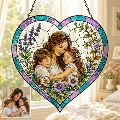 Custom Photo Mom Stained Glass Suncatcher, Personalized Memorial Window Hanging Keepsake THUC99