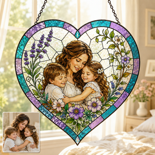 Custom Photo Mom Stained Glass Suncatcher, Personalized Memorial Window Hanging Keepsake THUC99