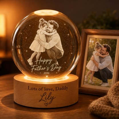 Personalized Dad Night Light, Custom Crystal Ball Photo Lamp, Gift For Papa THUC99