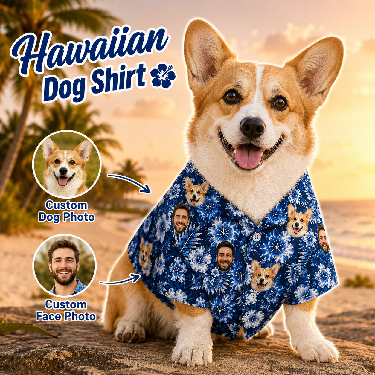 Custom Pet Face Tropical Shirt, Personalized Dog Hawaiian Shirt, Beach Holiday Gift THUC99