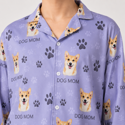 Personalized Dog Photo Unisex Pajamas Set, Custom Pet Face All Over Print Nightwear THUC99