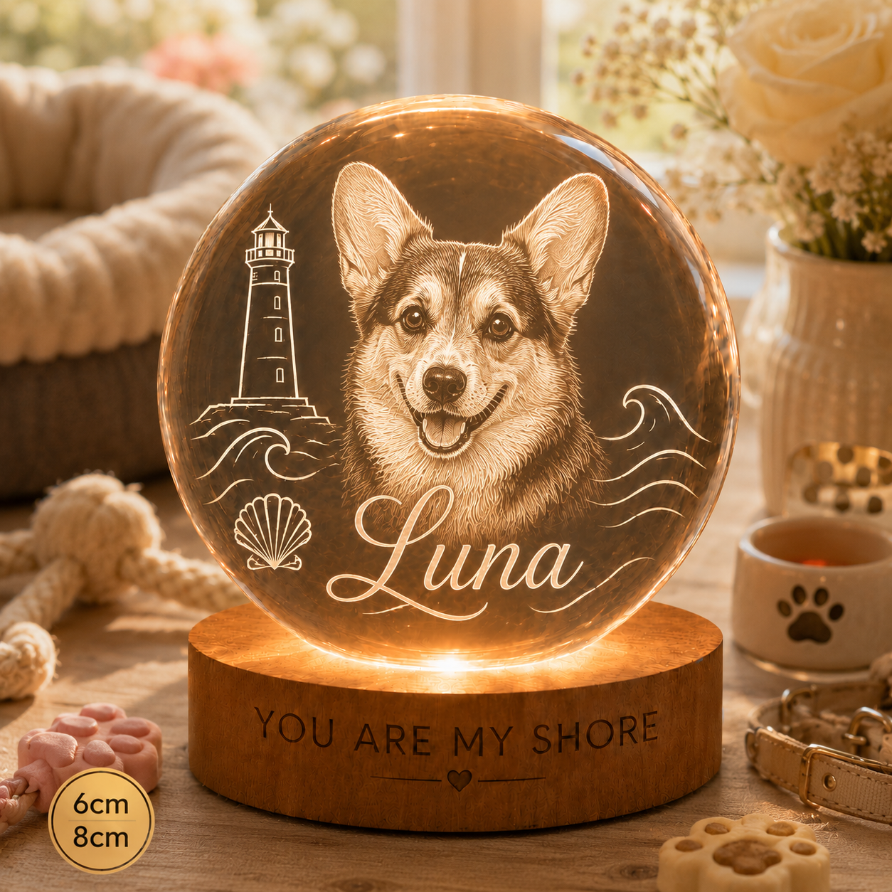 Custom Dog Crystal Lamp, Personalized Pet Photo Night Light, Memorial Dog Remembrance Gift THUC99