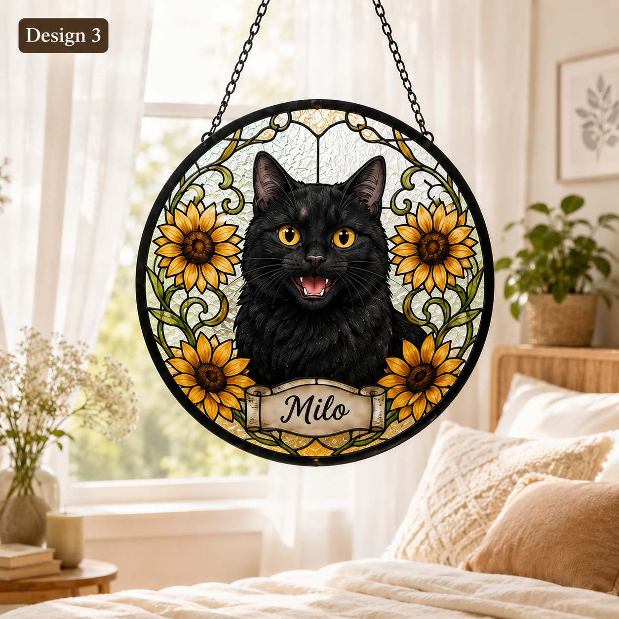 Custom Photo Pet Stained Glass Suncatcher – Personalized Cat Lover Window Ornament Gift THUC99