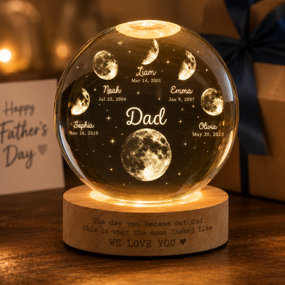 Personalized Moon Father & Kid Night Light, Personalized Crystal Ball Lamp For Dad THUC99