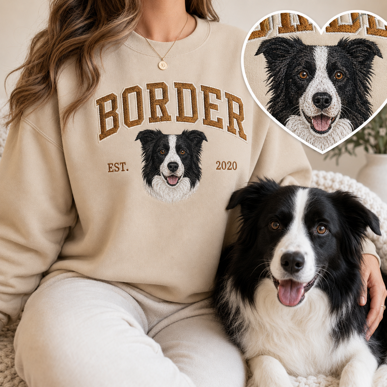 Custom Dog Dad Hoodie, Personalized Pet Portrait Embroidered Sweatshirt THUC99