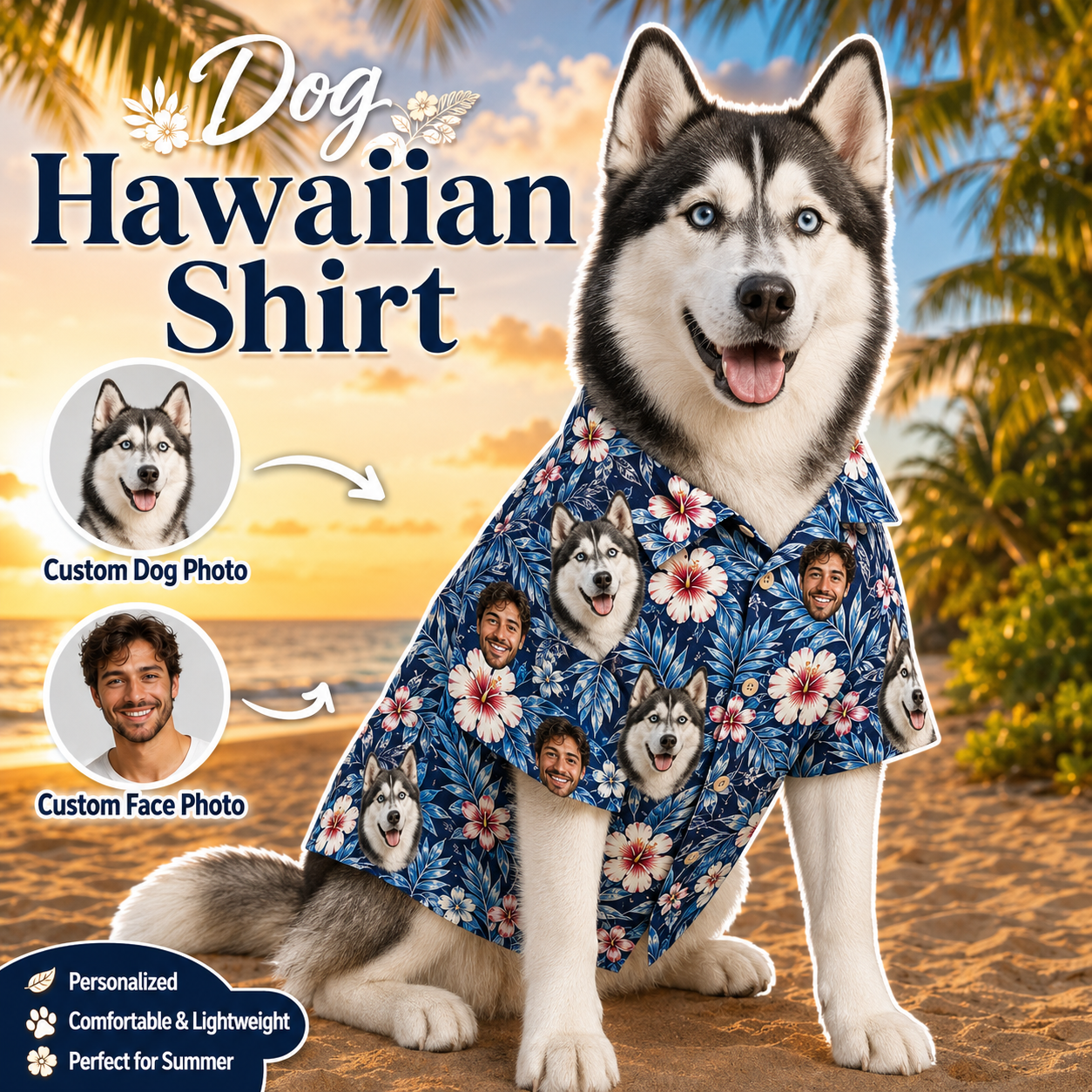 Custom Pet Hawaiian Shirt, Personalized Dog Photo Aloha Shirt, Tropical Vacation THUC99