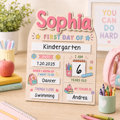 Custom Name School Sign for Kids, Acrylic Wood Back to School Board THUC99