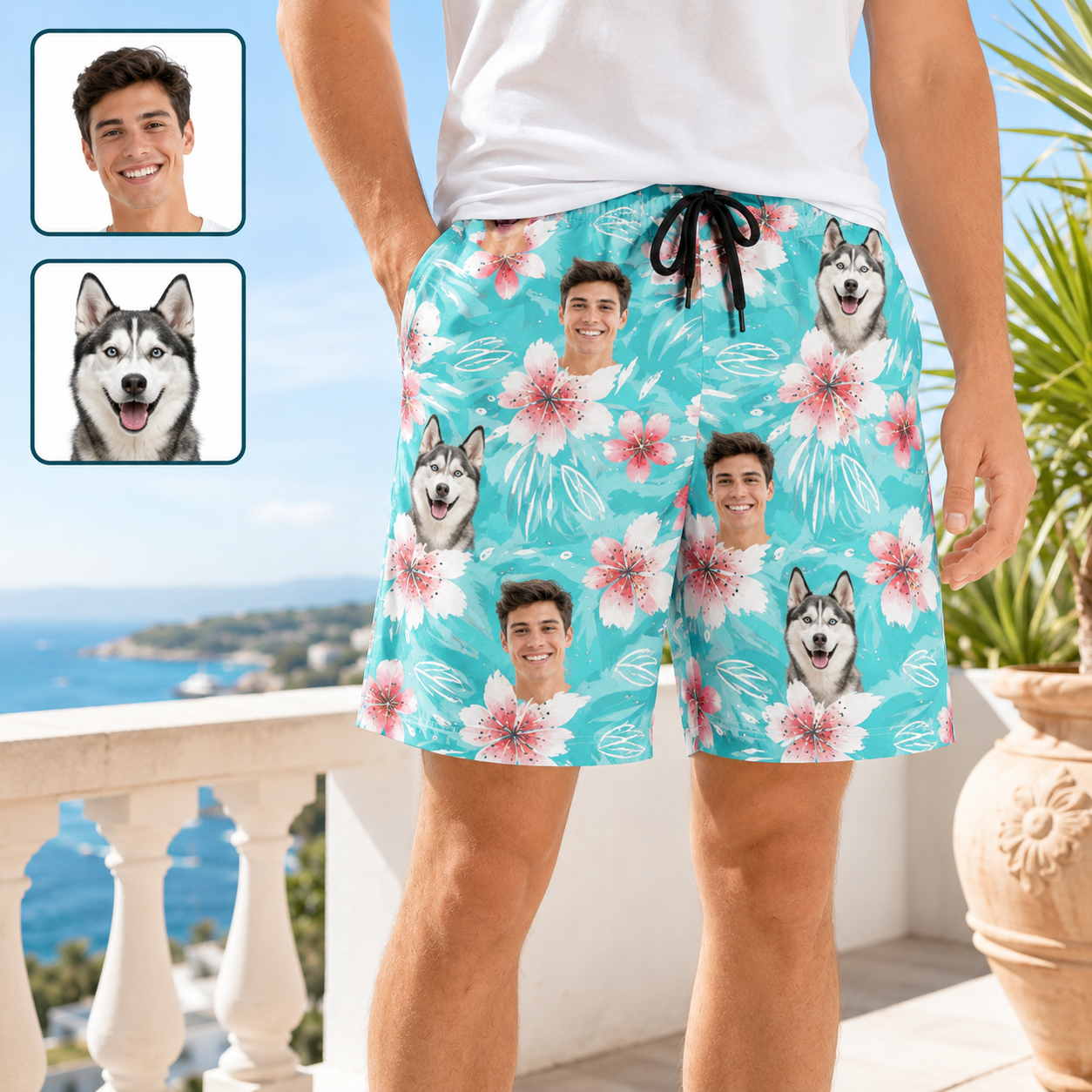 Custom Photo Dog Casual Shorts Personalized Pet Picture Beach Trunks Gift THUC99