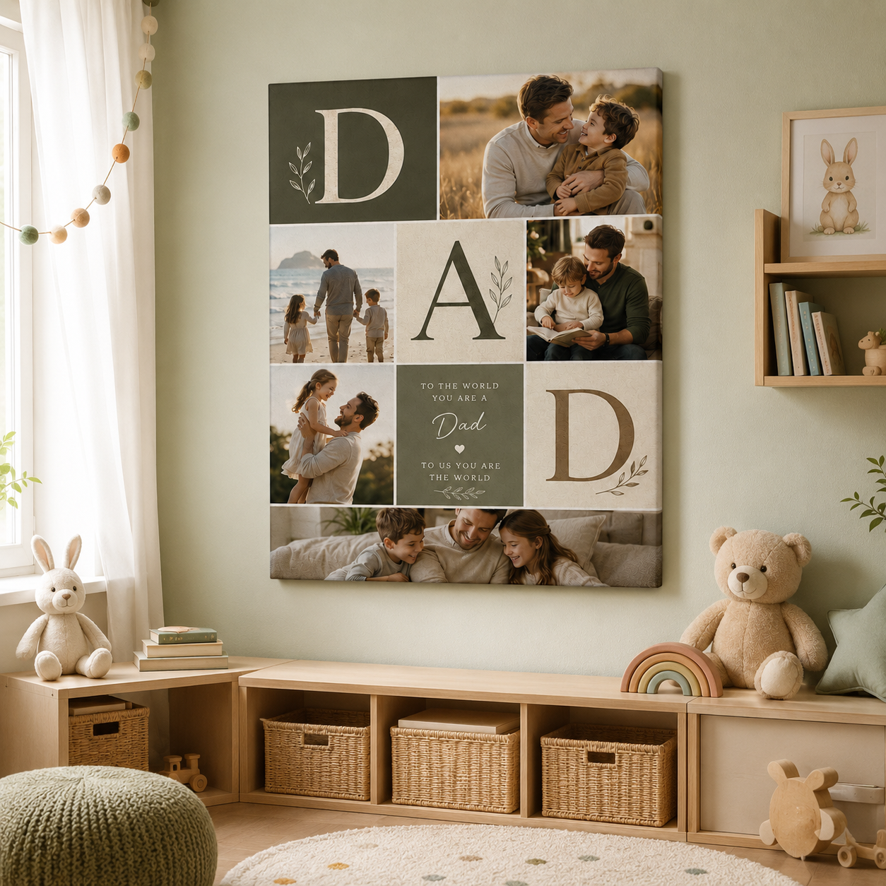 Custom Photo Dad's Family Canvas Wall Art - Custom Gift For Dad TOM99