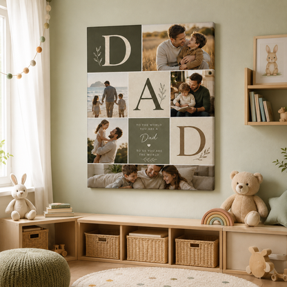 Custom Photo Dad's Family Canvas Wall Art - Custom Gift For Dad TOM99