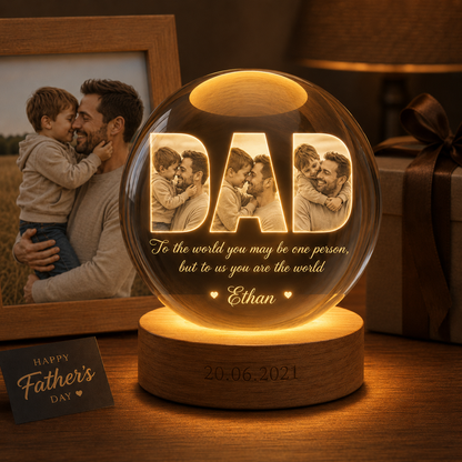 Custom Dad Crystal Ball Night Light, Personalized Photo Lamp, Father’s Day Gift For Dad THUC99