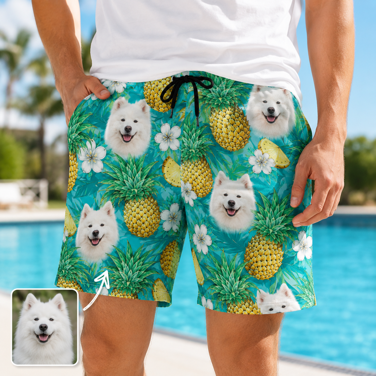 Personalized Dog Photo Beach Trunks Custom Pet Face Summer Swim Shorts THUC99