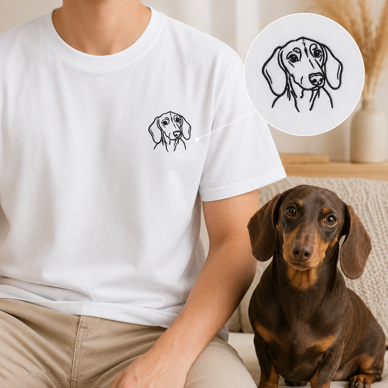 Custom Photo Dog Embroidered Shirt, Personalized Pet Portrait T-Shirt, Gift For Dog Mom THUC99