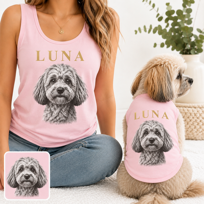 Personalized Women’s Dog Photo Tank Top Set, Matching Owner and Dog Summer Outfit THUC99